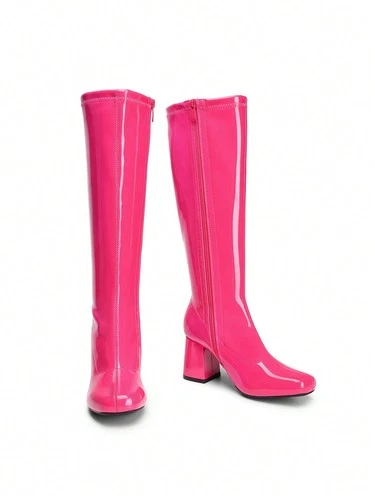 Gogo Damenstiefel eckige Zehenpartie klobiger Blockabsatz weite Wade kniehohe Stiefel - Bild 5 von 23