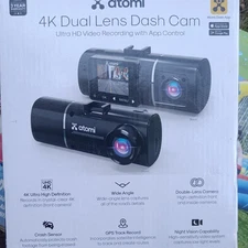 ATOMI 4K Dual Lens Dash Cam Auto Car Dashcam W/32GB Card Excellent Condition