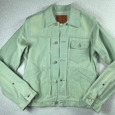 DOUBLE RL RRL Denim Jacket Light Green S Made in USA Front Pleats 169