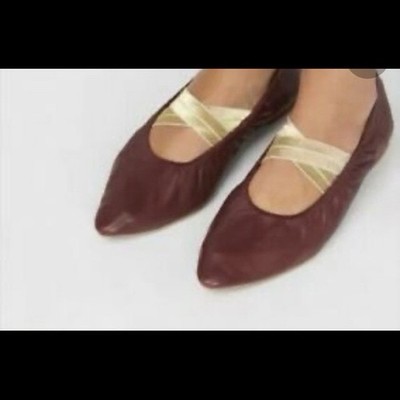 Free People Women's Solitaire Pointed Ballet Flats 38/8 Gold Metallic Raspberry