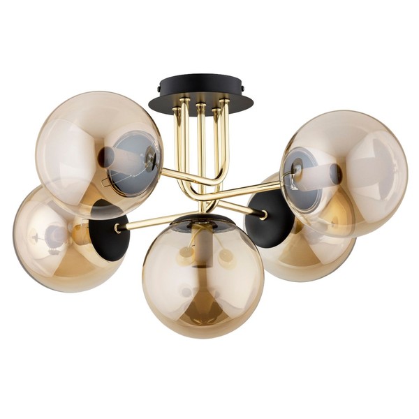 Deckenleuchte 5-Flammig Glas Gold Bernstein E14 B:65 Cm Deckenlampe Wohnzimmer-image
