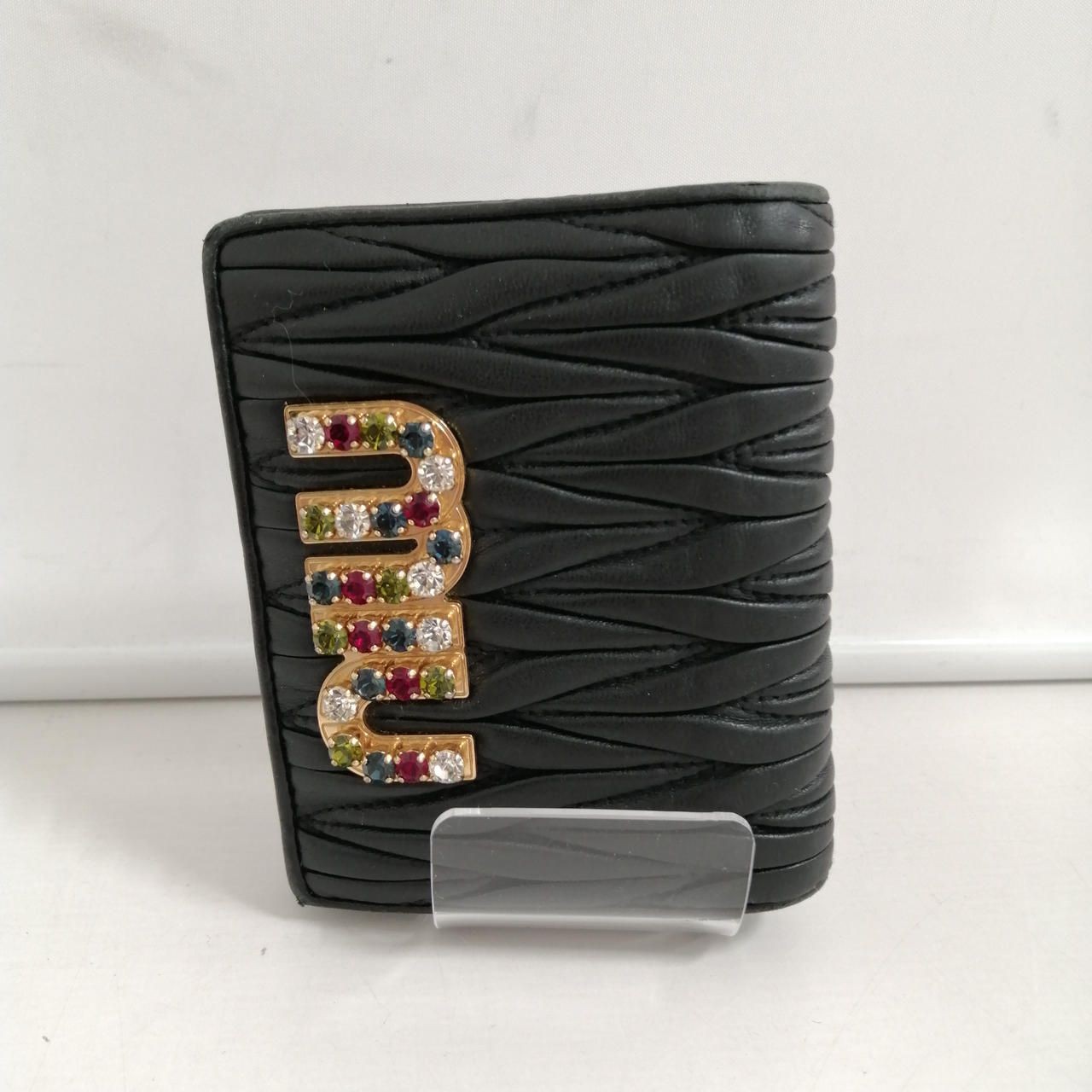 MiU Lamb Leather Matelasse Bifold Wallet Blk Sule 5MV204 Used image 3