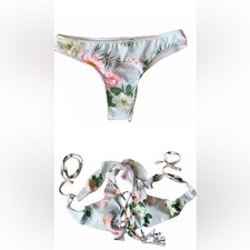 Women  s Summer Floral Print 2 Piece Bikini Cute Draw String Swimsuit Size Large