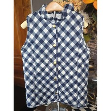 crown  ivy Navy and White Gingham Quilted Vest Girls Preppy Large 10 12