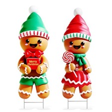 Gingerbread Outdoor Christmas Decorations with Stake  2Pcs 39.3Inch Large Ging...