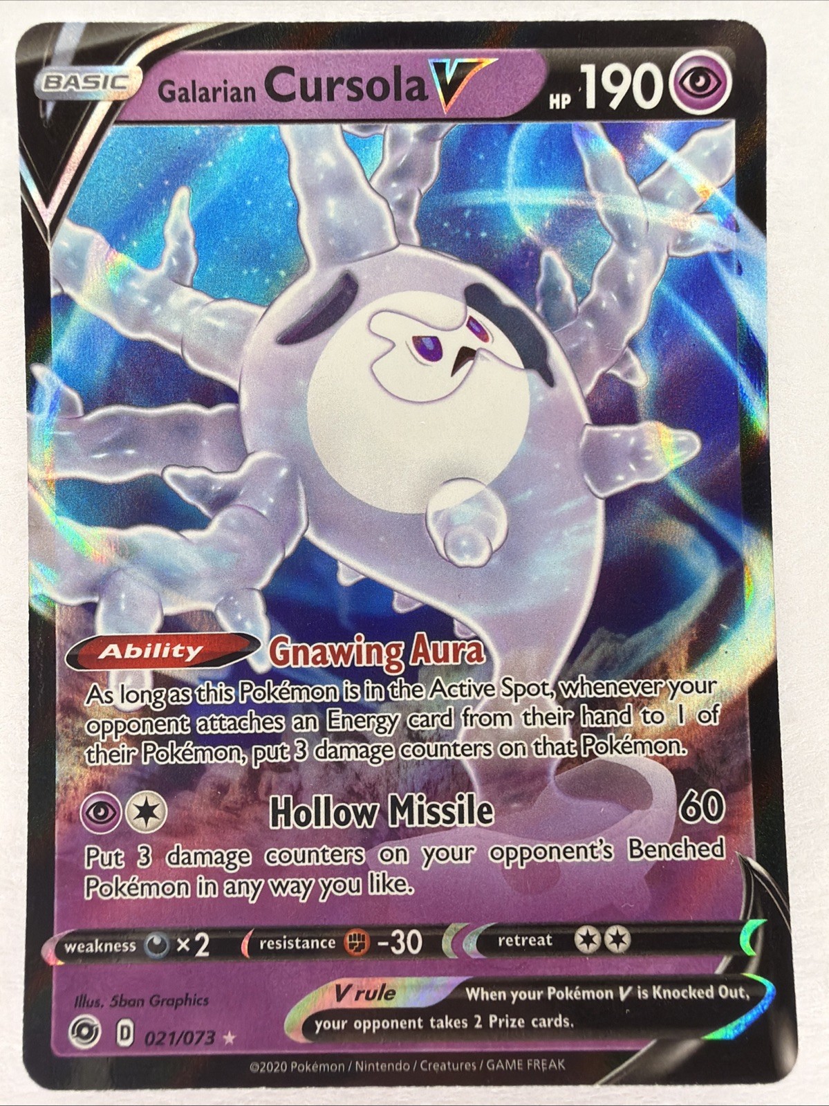 Champions Path Pokemon Card, Galarian Cursola V 021/073 Ultra Rare NM