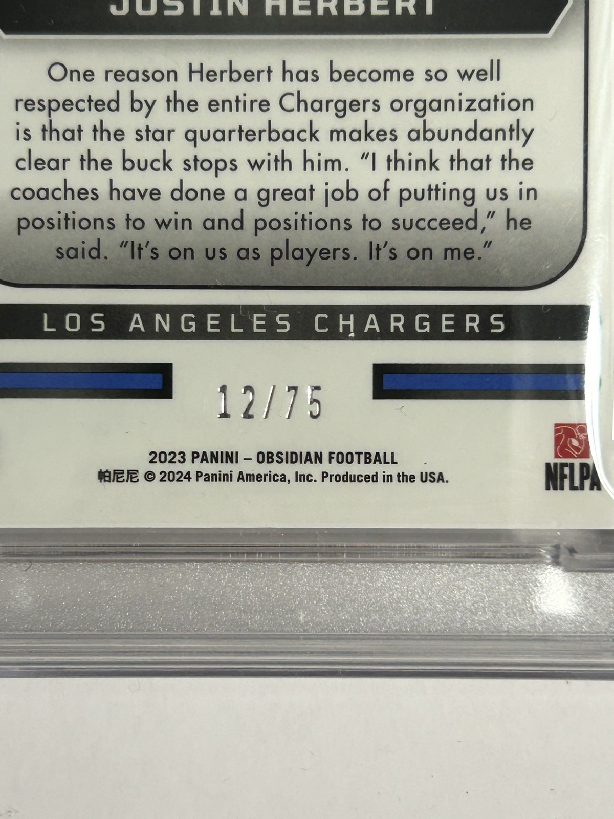 Panini Obsidian Supernova JUSTIN HERBERT #8 Electric Etch Purple /75 (PSA 9) view 3