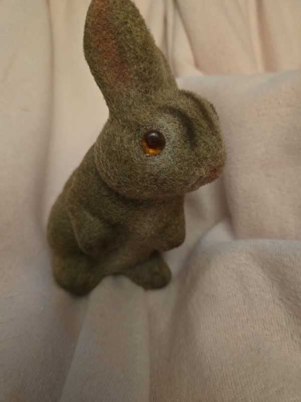 Vintage Flocked Brown  Bunny Coin Bank With Red Eyes. Made In Hong Kong. 