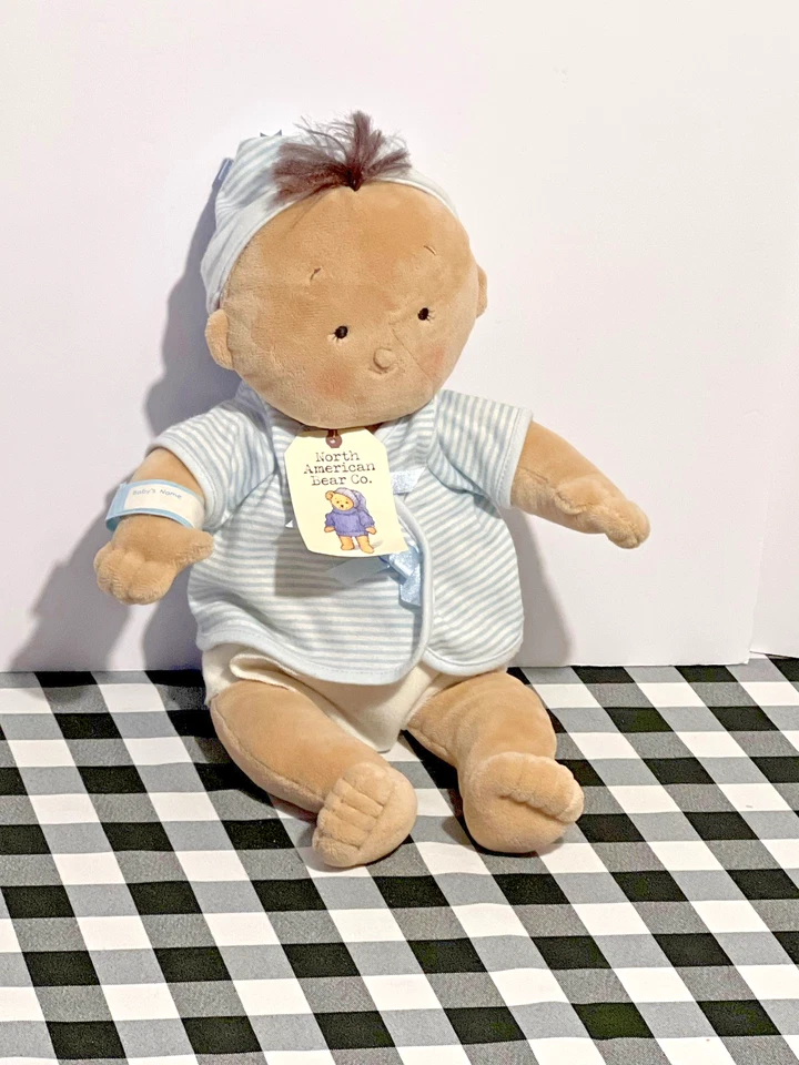 "Muñeco bebé de peluche Pottery Barn Kids 15"" bronceado niño de North American Bear Co raro nuevo con etiquetas" Foto 2 de 4