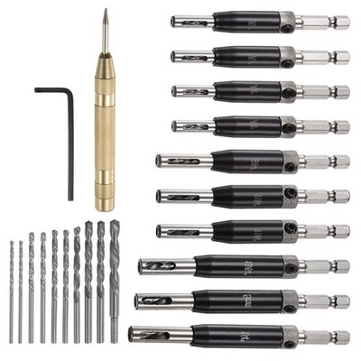 22pcs Self Centering Drill Bit Set High Speed Steel Hex Shank Woodworking Bits