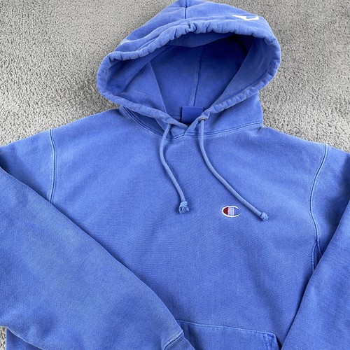 Champion Reverse Weave Hoodie Mens Medium Blue Pullover Sweatshirt Heavyweight