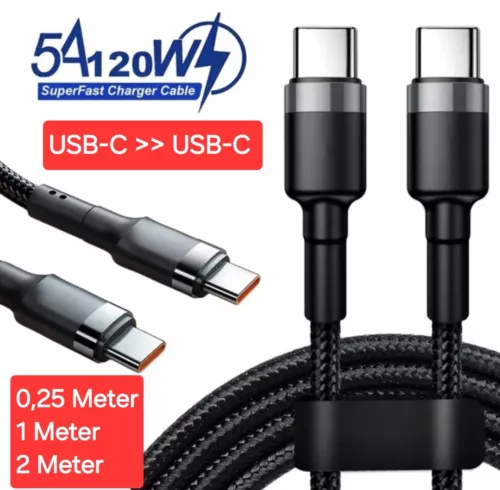 Ladekabel USB-C auf USB-C 5A 120W Type C Datenkabel für Samsung Huawei Xiaomi