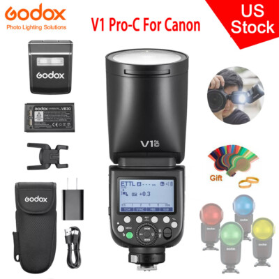 US Godox V1 Pro C 2.4 TTL HSS Li-ion Round Head Camera Speedlite Flash For Canon