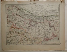 1892 VICTORIAN MAP - INDIA NORTH EAST NEPAL BHOTAN ASSAM BENGAL PRESIDENCY