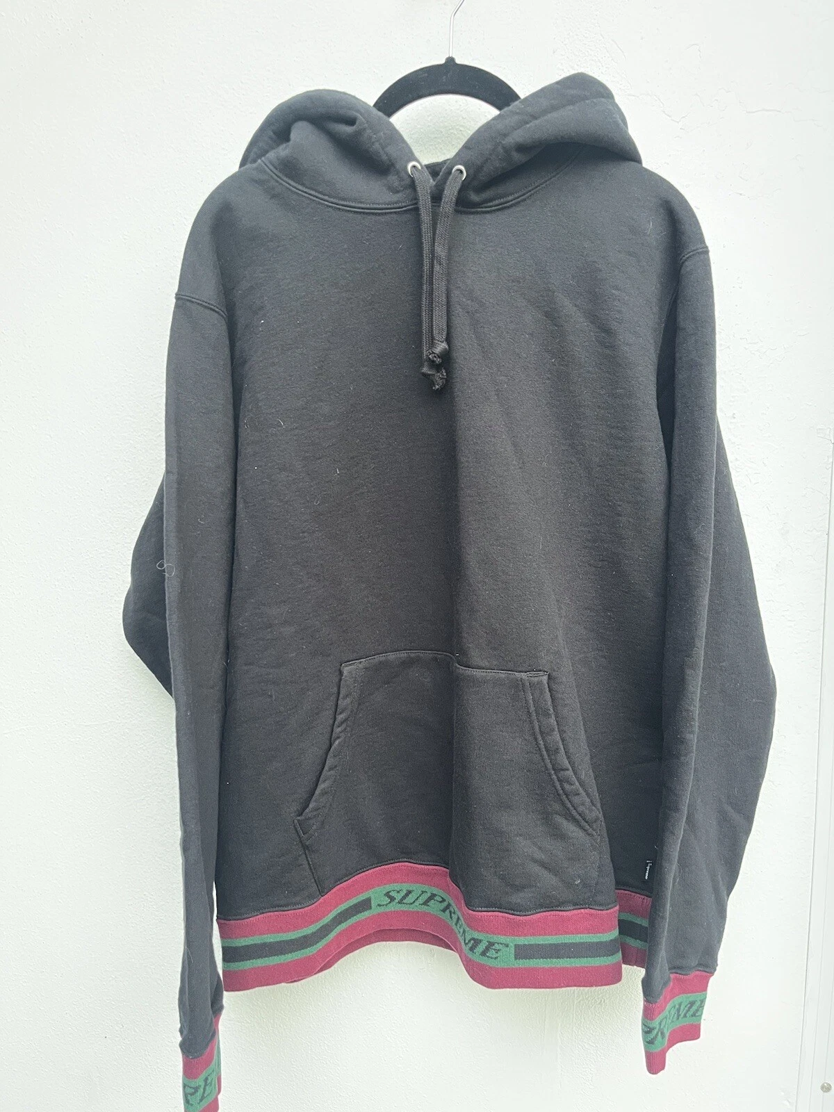Sweat shirt à capuche à rayures Supreme noir moyen 2017