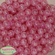 12mm Pink Acrylic Crackle Style Bubblegum Beads Lot 40 pc. chunky gumball