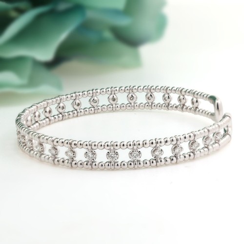 0.70 TW Diamond Cuff Bangle Bracelet 14K White Gold Size 6.75" Ladies Estate - Picture 3 of 7