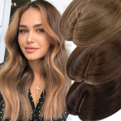 100% REMY Human Hair Topper Clip In Silk Mono Base Women Toupee Hairpeices 6-18''