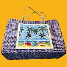 Sun N Sand Sun & Sand Handbag Purse Purple Woven straw beach tote tropical Cruz