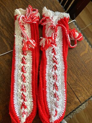 Vintage crocheted holiday booties/stocking/18 Inches-grandmother handmade
