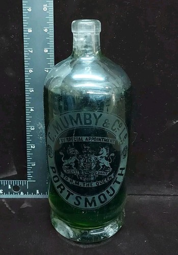 Antique  C.MUMBY & Co.Ld.Portsmouth Etched Glass Bottle 9 3/4"  Bottle - Picture 1 of 14