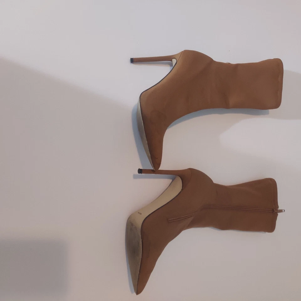 Botín de aguja para mujer color tostado cremallera punta sin cordones bota elástica 7,5 ¡LEER!! Foto 2 de 4