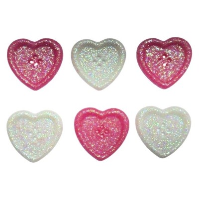 Love U Button Set - Valentine Glitter Hearts - Sewing Craft Scrap - Shelly's