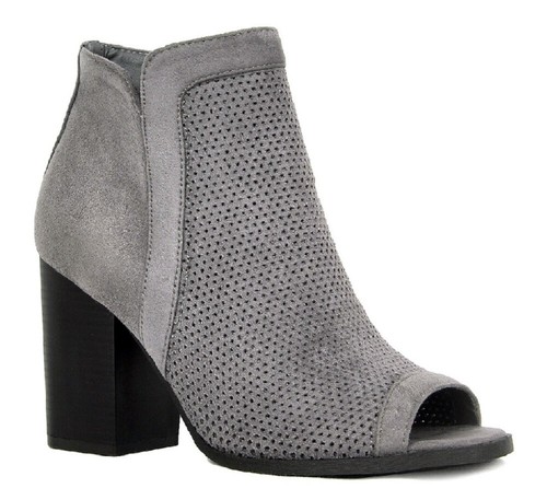 Damen Peeptoe Blockabsatz Knöchelhoch Reißverschluss Bootie Stiefel Schuhe - Bild 3 von 4
