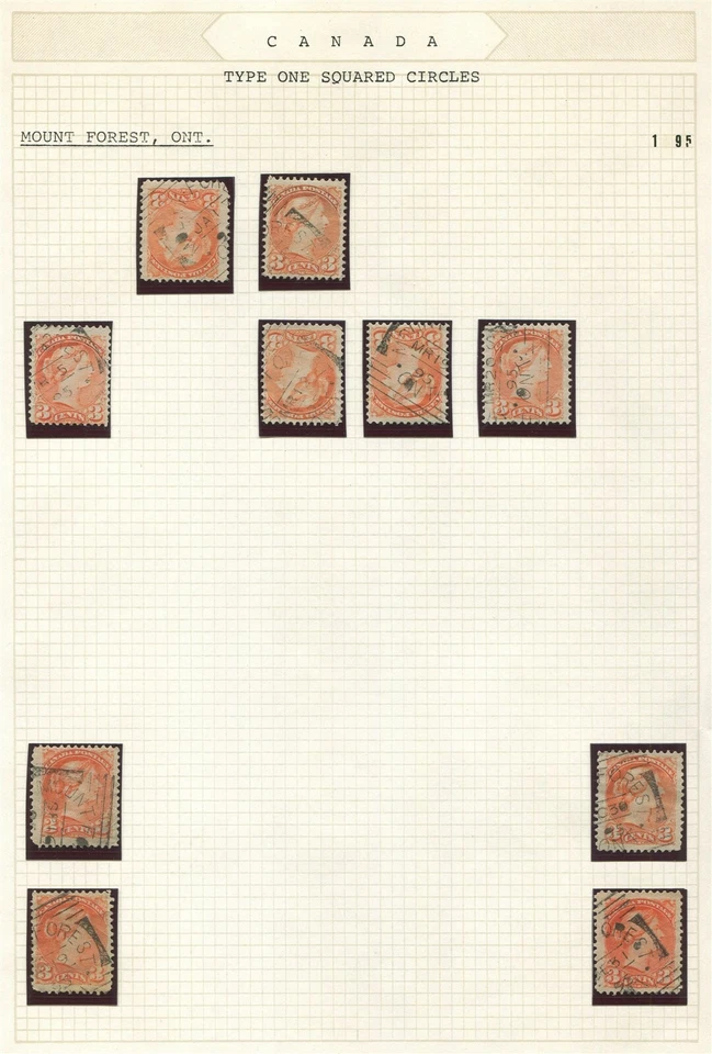 CANADA SQUARED CIRCLE CANCEL STUDY LOT TYPE I "MOUNT FOREST, ONT" - Imagem 3 de 4