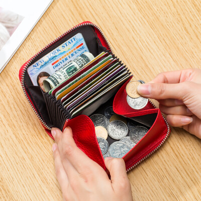 RFID Blocking Women's Genuine Leather Wallet Credit Card Holder
