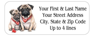 150 Pugs in Love Pug Dog Dogs Heart Mailing Return Address Labels Personalized