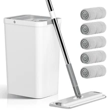 Mop and Bucket with Wringer Set, Hands Free Flat Floor Mop and Bucke