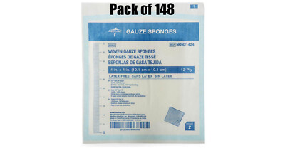 Sterile Gauze Sponge First Aid Wound Care 4'' x 4'' 4 Ply Absorbent Pack of 148