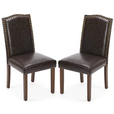 Dining Chairs Set of 2 Upholstered Kitchen Chairs w/ Nailhead Trim and Wood Legs