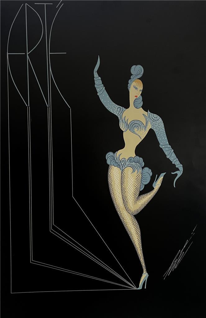 ERTE アートプレート 女性イラスト Erte Fancy Free Art Deco Poster Plate Signed, Showgirl Blue