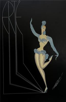 ERTE アートプレート 女性イラスト Erte Print 1987 LADIES TUXEDO FASHION Black and White Tassels