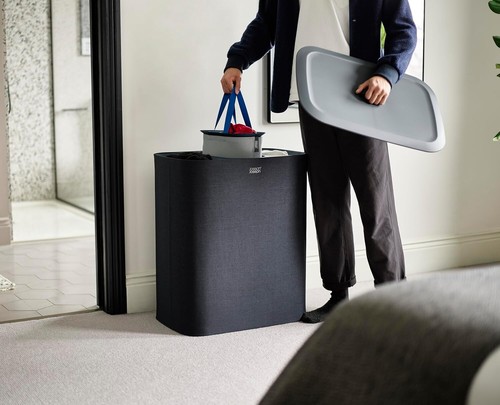 Stylish Black Laundry Basket with Three Compartments for Easy Fabric Separation - Picture 8 of 8