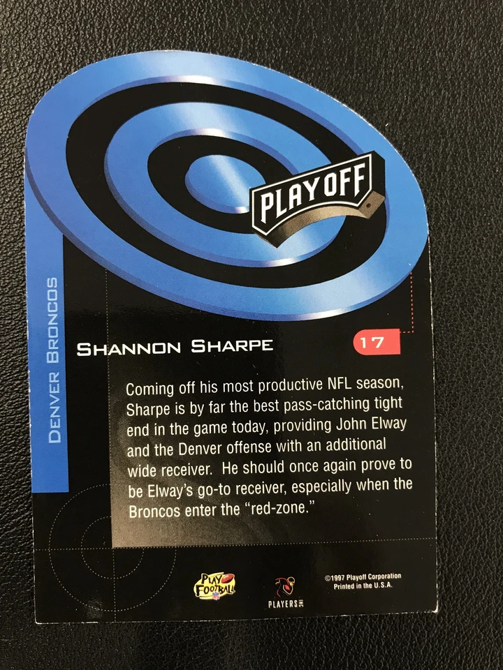 1997 Playoff Zone #17 Shannon Sharpe Prime Target Die-Cut Denver Broncos - Image 2 of 2