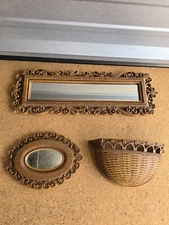 1970s 3 VINTAGE MCM Homco Syroco Decorative Wall Mirror Basket