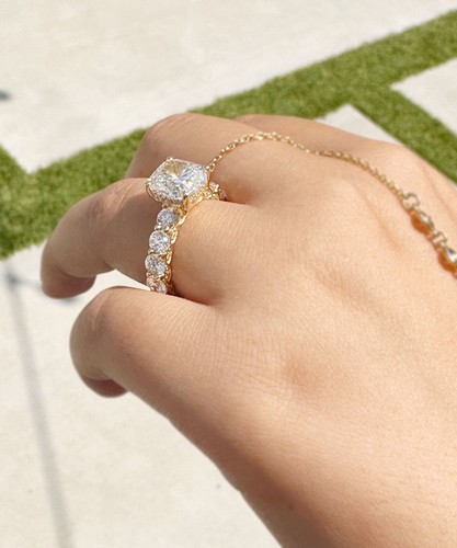 Cushion Cut Moissanite Engagement Ring 14k Solid Yellow Gold Bridal Ring 7.50ctw - Picture 5 of 13