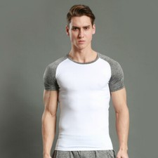 Hommes Gym T-Shirt Manches Raglan Col Rond Rapide Sec Serré Maillot de Corps