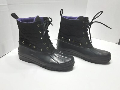 Sperry Women's Size Black Saltwater Waterproof Quilted Nylon Duck Boot 
