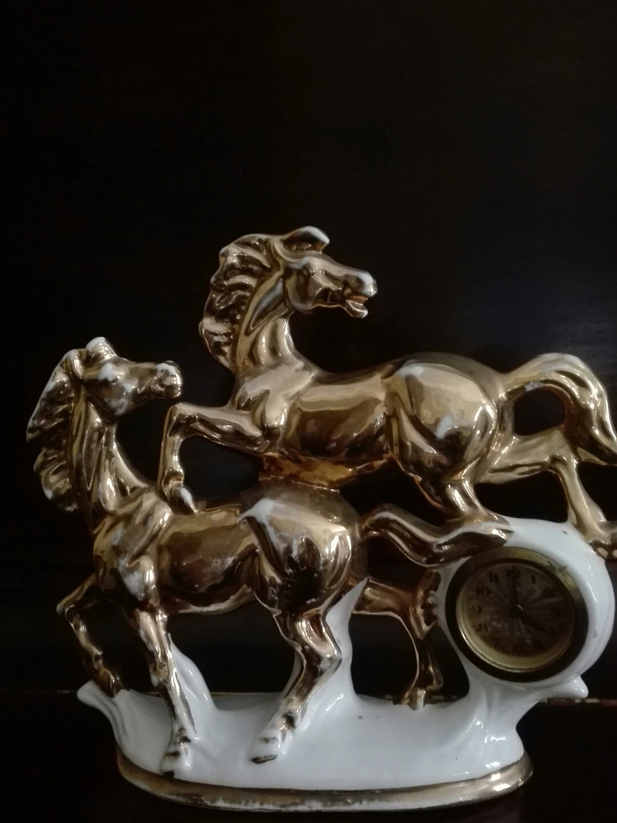 ART DEC ANTICO OROLOGIO DA TAVOLO CON CAVALLI IN CERAMICA eBay