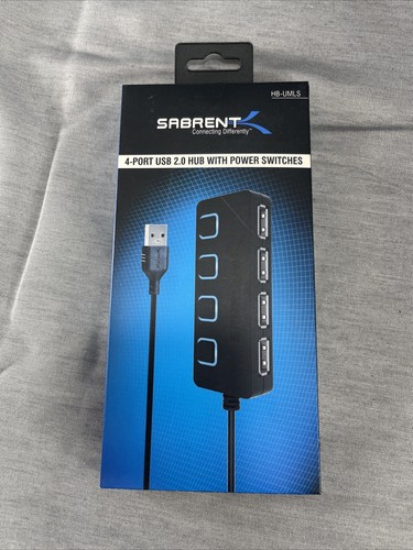 SABRENT 4 Port USB 2.0 Data Hub with Individual LED lit USB-A 4-Port, Black