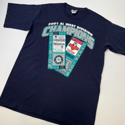 Vintage Seattle Mariners Shirt Men Medium 2001 AL West Champs Y2K Navy Cruise + - Picture 2 of 11