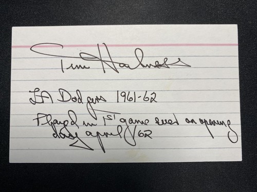 Tim Harkness Signed Index Card JSA LOA New York Mets Los Angeles Dodgers RARE!