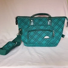 American Flyer Teal Bow Diamond Design Travel Carry-On Cosmetic Shoulder Bag