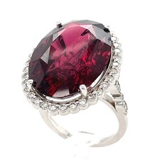 18K White Gold 37.3 ct Oval Garnet and 0.75 ct Diamond Halo Ring Size 7