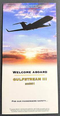 Gulfstream III sn361 Business Jet Safety Card - 2011
