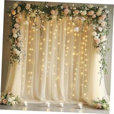 Tulle Backdrop Curtains with Lights 10FT X 8FT 2 Panels 5ft X 8ft Champagne